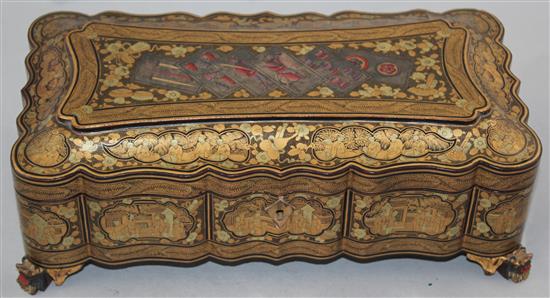 A Chinese export gilt decorated lacquer games box, 19th century, 33.5cm